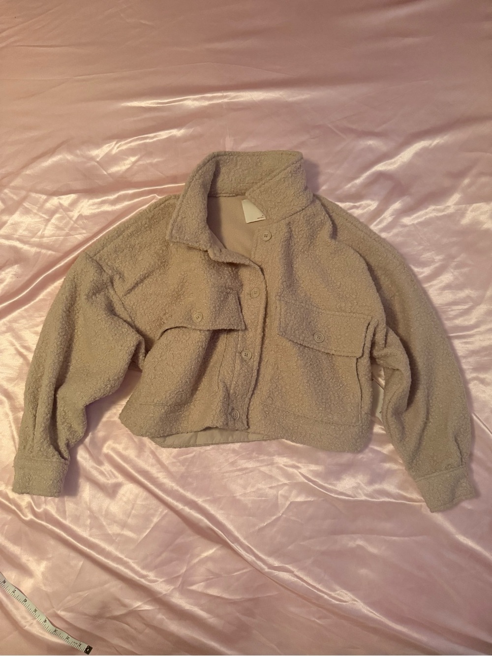 Cropped Sherpa Jacket in Beige - Cozy Button-Front Women's Coat